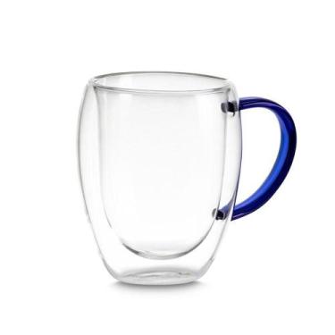 Imagem de Xícara Em Vidro Borossilicato Parede Dupla 350ml Azul - Global UP
