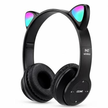Imagem de Fone de Ouvido Sem Fio Orelhas de Gato LED Headset Gatinho Preto - KAP