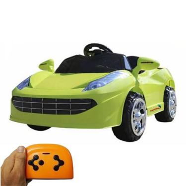Imagem de Mini Carro Elétrico Infantil 6V Verde Com Controle Remoto Luzes e Som 