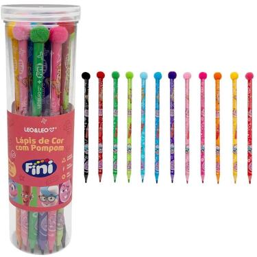 Imagem de Lápis de Cor Triangular com Pompom Fini Leo & Leo Pote com 12 Unidades Formato Ergonômico Infantil