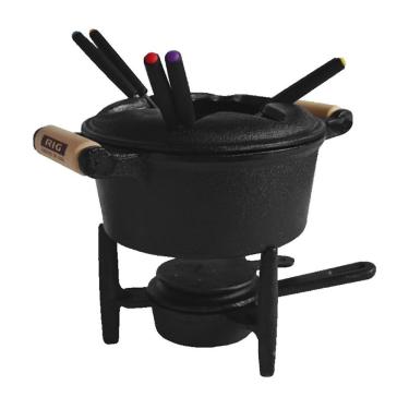 Imagem de Panela de Fondue 0935-RIG a Álcool Completa em Ferro Fundido com Fogareiro Espetos Molheiras Aparador Preto Rig Fundidos