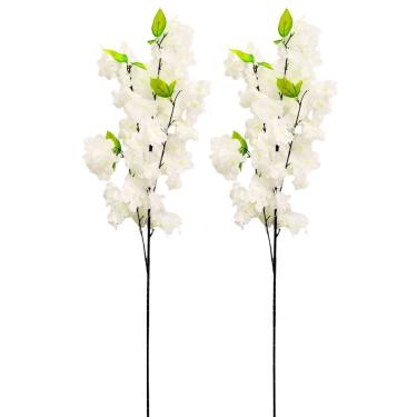 Imagem de Kit 2 Arranjo Artificial Flor de Pêssego Branca 4 Galhos 45cm para Decoração Viva Flor