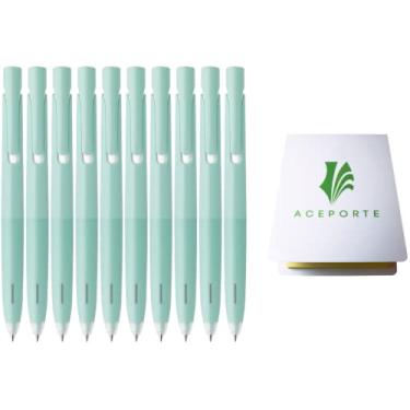 Imagem de ACEPORTE Caneta esferográfica retrátil Zebra Blen, ponta fina 0,5 mm, pacote com 10 (corpo preto tinta/verde menta), conjunto de notas adesivas