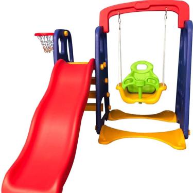 Imagem de Playground Infantil 3 em 1 com Escorregador, Balanço e Cesta de Basquete