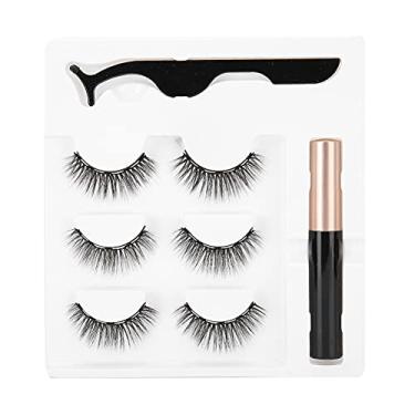 Imagem de Kit de cílios magnéticos com delineador, 3 pares de cílios postiços magnéticos, delineador líquido, conjunto de maquiagem mais adequado para festas (001)