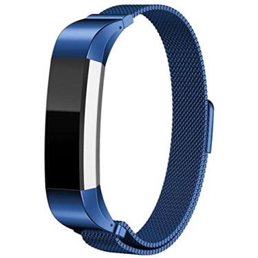Imagem de LAREDTREE Pulseiras de metal compatíveis com Fitbit Alta/Fitbit Alta HR, pulseira magnética ajustável de malha de aço inoxidável respirável para mulheres e homens (azul)