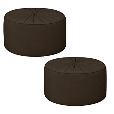 Imagem de Kit 2 Puffs Decorativos Sala De Estar Round Veludo Marrom G45 - Gran Belo