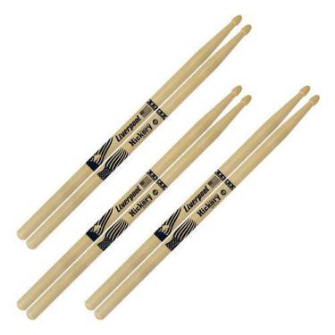 Imagem de 3 Pares Baqueta Liverpool 5B Hickory Ponta De Madeira Hy-5B