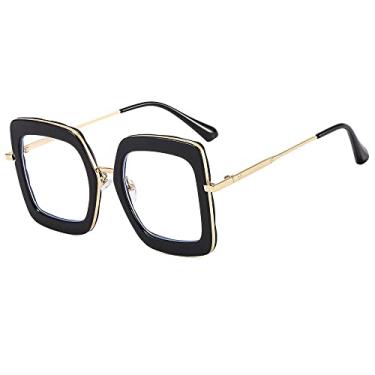 Imagem de Óculos vintage feminino masculino anti azul claro quadrado óculos transparente armação de óculos lente transparente armação de óculos, 1, tamanho único