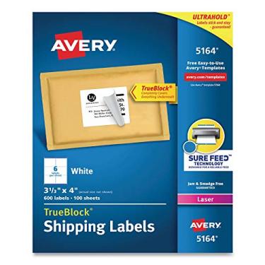 Imagem de Avery Etiquetas de envio com tecnologia Trueblock, impressoras a laser, 8,5 x 10,1 cm, branca, 6/folha, 100 folhas/caixa