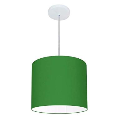 Imagem de Lustre Pendente Cilíndrico Cúpula Tecido 35x25 cm, Vivare Iluminação, Pendente4143 VF, Verde Folha, Pequeno