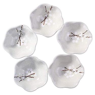 Imagem de Conjunto de 5 pratos de molho japonês, pratos de molho de soja, pequenos copos asiáticos de porcelana para tempero de sushi, branco