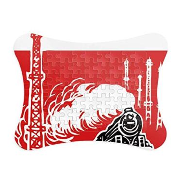 Imagem de Moldura de quebra-cabeça vermelha a vapor China Train Tower Enfeite de jogo de quebra-cabeça