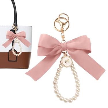 Imagem de Pulseira de chaveiro | Chaveiro com pingentes Bowtie com pérolas,Acessórios coloridos elegantes do chaveiro para mochilas, bolsas, capa de telefone, capa de fone de ouvido Puchen