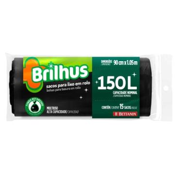 Imagem de Brilhus - Saco para Lixo Rolo com 15 Sacos de 150 Litros, Cor Preta, Bettanin
