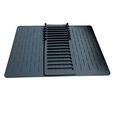 Imagem de Escorredor de pratos sobre a pia escorredor de pratos rack de drenagem escorredor de pratos talheres escorredor tigela esteira de drenagem silicone para cozinhas móveis (preto, 48,5 x 33,5 x 0,3 cm)