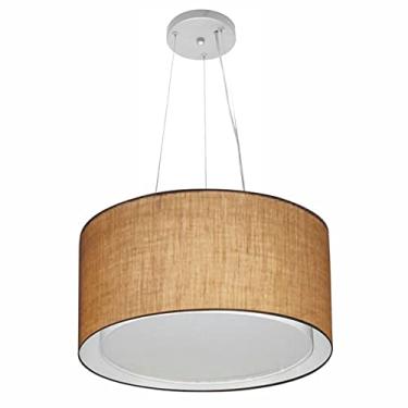 Imagem de Lustre Pendente Cilíndrico Duplo Cúpula Tecido 40x25 cm, Vivare Iluminação, Pendente4123 LP, Palha, Médio