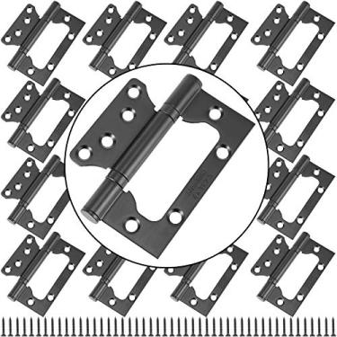 Imagem de ZEONHAK Pacote com 16 8 pares de 10 x 7 polegadas dobradiças de porta pretas sem encaixes, dobradiças de porta resistentes, dobradiças de porta de aço inoxidável com parafusos de montagem