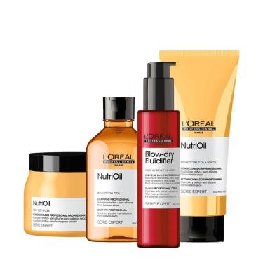 Imagem de Kit L`Oréal Professionnel NutriOil Shampoo Condicionador Máscara e Blow Dry Fluidifier Leave-In (4 produtos)