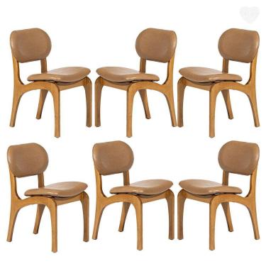 Imagem de Kit 6 Cadeiras de Jantar Estofada Rafine Madeira Castanho Impermeável Marrom
