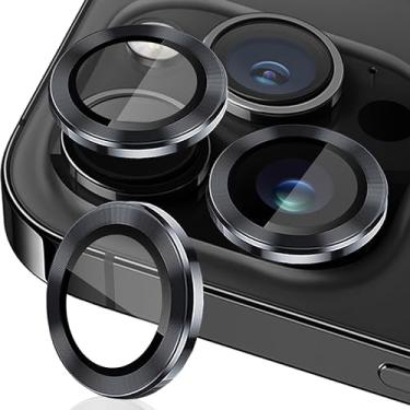 Imagem de TIUYAO Protetor de lente de câmera para iPhone 15 Pro Max/iPhone 15 Pro, protetor de lente de câmera de vidro temperado anel de lente de liga de alumínio, capa de câmera adequada para iPhone 15 Pro/Pro Max (preto)