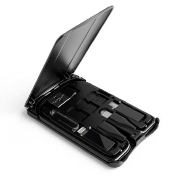 Imagem de CARD DEVIL Caixa de cabo universal com adaptadores USB-C/USB-A/Micro-USB/Lightning, suporte de telefone portátil e ferramentas SIM