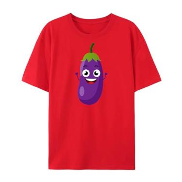 Imagem de Camiseta para homens e mulheres desenho animado berinjela engraçada expressão fofa para presentes para filho filha irmãos irmãs, Vermelho, GG