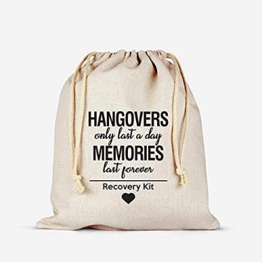 Imagem de Hangovers Only Last a Day Memories are forever, sacos de ressaca, bolsas de amenidade, sacos de festa de despedida de solteira, kit de sacos de algodão com cordão para festa de casamento (10 peças)