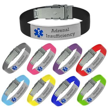 Imagem de Pulseira médica com gravação "Insuficiência Adrenal" Pulseira de alerta médico inclui cartão médico de emergência e registro pessoal de saúde (preto)