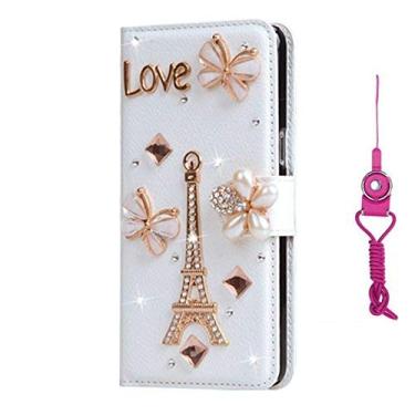 Imagem de Capa para LG K61, capa para LG Q61, carteira de couro brilhante, capa protetora para celular e alça de pescoço [suporte] [compartimentos para cartões] [fecho magnético] para LG K61/LG Q61 (torre