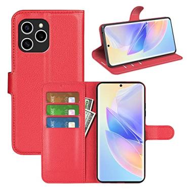 Imagem de Capa para Huawei Honor 60 SE 5G, couro PU com suporte para cartão de crédito, carteira fina com suporte, capa protetora para Huawei Honor 60 SE 5G (vermelha)