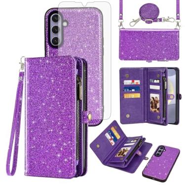 Imagem de Asuwish Capa de celular para Samsung Galaxy S24 Plus S24+ 5G carteira com zíper destacável com protetor de tela de vidro temperado alça de pulso flip suporte para cartão de crédito S24plus 24S + S 24