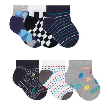 Imagem de 6 Pares De Meia Lisa Selene Infantil Kids Cano Baixo Para Crianças, Az