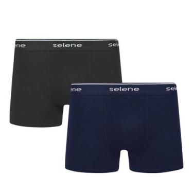 Imagem de 2 Cuecas Boxer Box Selene Em Algodão Cotton, Preto, Marinho, EG