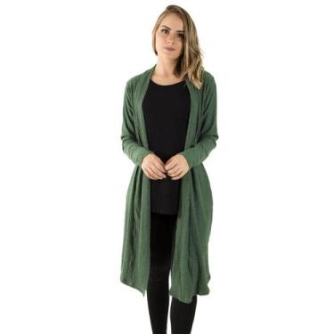 Imagem de Cardigan Kimono Feminino Canelado Manga Longa - JAVA MODAS, Verde mili