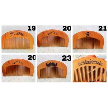 Imagem de Pente De Bolso De Madeira Curvo Barba Cabelo Bigode Gravação - Importa