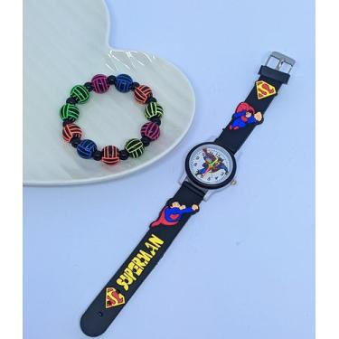 Imagem de Kit Relógio Infantil Analógico Super Heróis Desenho 3D Silicone Menino