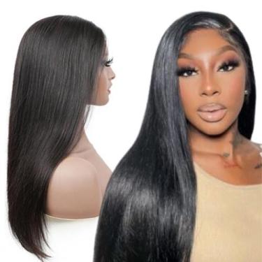 Imagem de Peruca Front Lace 4x4 Cabelo Humano 60cm Liso Preto Natural - Mhair