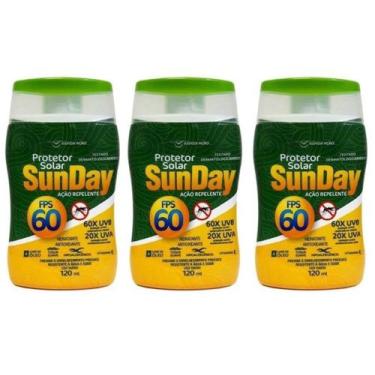 Imagem de Kit 3 Protetor Solar SunDay Fator 60 Ação Repelente 120ml
