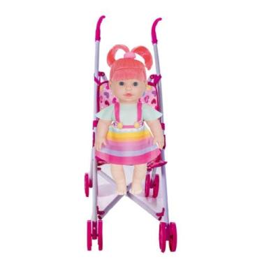 Imagem de Boneca Bebê Sapekinha Colors Pepita 34cm e Carrinho Dobravel - Milk Br