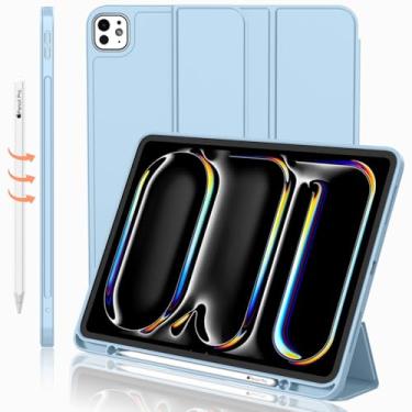 Imagem de iMieet Capa para iPad Pro de 13 polegadas M4 (2024) com suporte para lápis, [suporta Pencil Pro e Pencil (USB-C)], capa inteligente com suporte de três dobras com parte traseira de TPU macio,