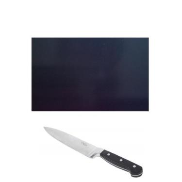 Imagem de Tabua Corte LISA polietileno e faca do chef - Preta - 60x40 - Utensili
