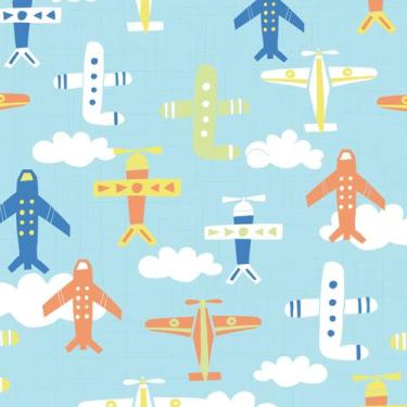 Imagem de Papel de Parede Adesivo Infantil Aviões 2,70x0,57m - Quartinhos