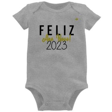 Imagem de Body Bebê Feliz Ano Novo 2023 - Foca na Moda, Cinza, M