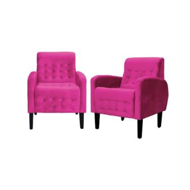Imagem de Kit 2 Poltronas Decorativa Luiza Veludo Rosa Pink Pés Madeira Ms Decor