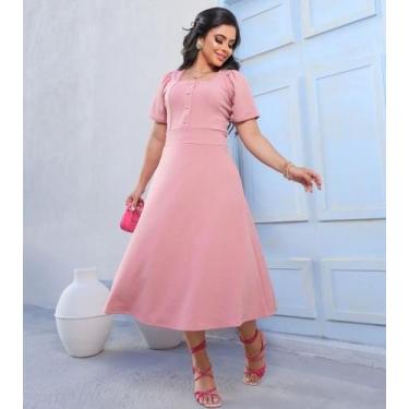 Imagem de Vestido Midi Elisângela Moda Evangélica Feminina - MISS FLOWER, Rosa, 
