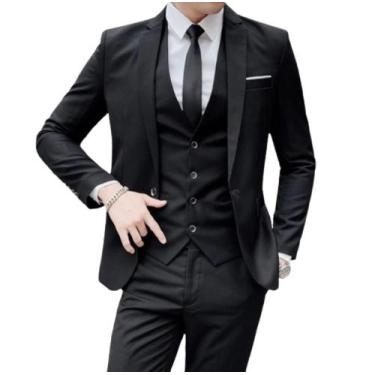 Imagem de Terno Oxford Slim Completo Preto + Colete Social Terra Forte Ternos, P