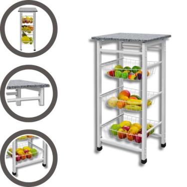 Imagem de Fruteira Chao Branca Tampo Granito Marmore Pedra Resistente - Açomix