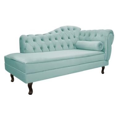 Imagem de Divã Recamier Sofá Juliana 185cm Lado Esquerdo Suede Azul Tiffany Sala de Estar Recepção Quarto Escritório Capitonê Luis XV - AM Decor
