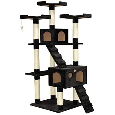 Imagem de Go Pet Club Torre de árvore para gatos de 183 cm de altura com condomínios para gatos - árvore grande para gatos - torre para gatos internos - móveis de atividades de escalada com brinquedo - preta